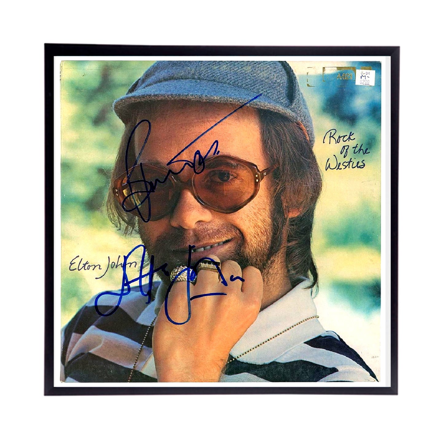 Elton John Autographed Album Cover and sheet music Replicas. 12" x 12" inches. Frame is included.