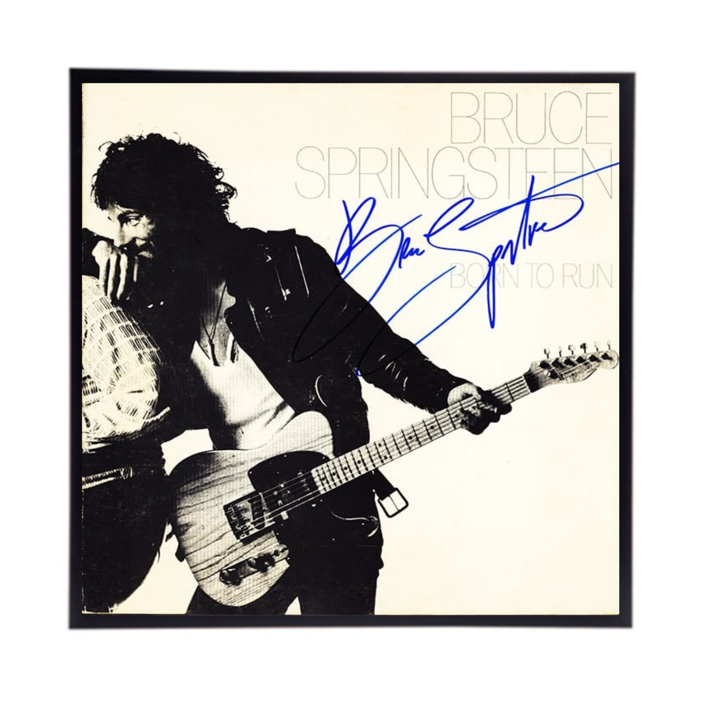 Autographed Bruce Springsteen "Born to Run" Album Cover Replica. 12" x 12" inches. Frame is included.