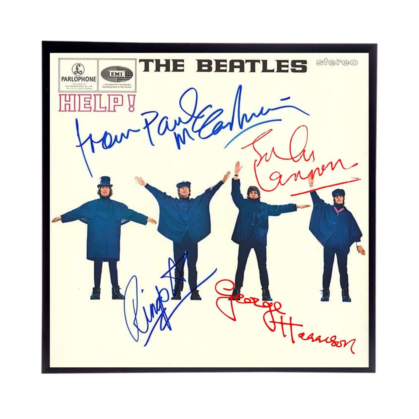 Autographed Beatles Album Cover Replicas.  12" x 12" inches.  Frame is included.  Just message me to tall me the album cover you want framed and shipped.