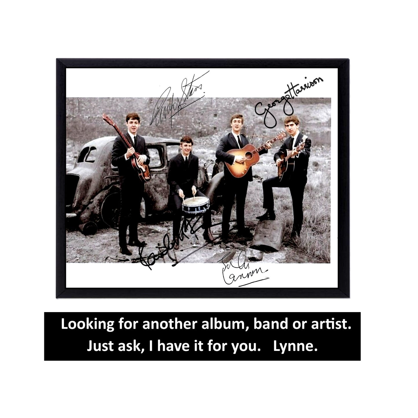 Autographed Beatles Album Cover Replicas.  12" x 12" inches.  Frame is included.  Just message me to tall me the album cover you want framed and shipped.