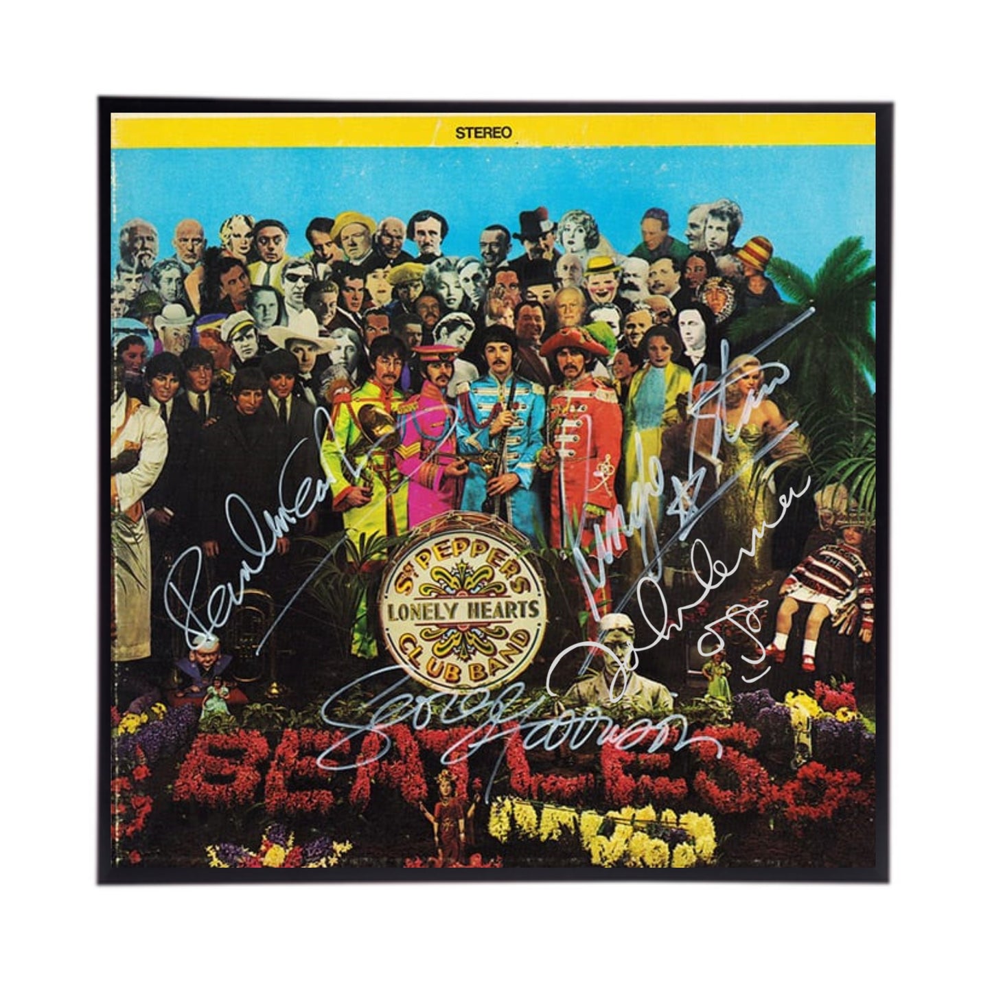 Autographed Beatles Album Cover Replicas.  12" x 12" inches.  Frame is included.  Just message me to tall me the album cover you want framed and shipped.
