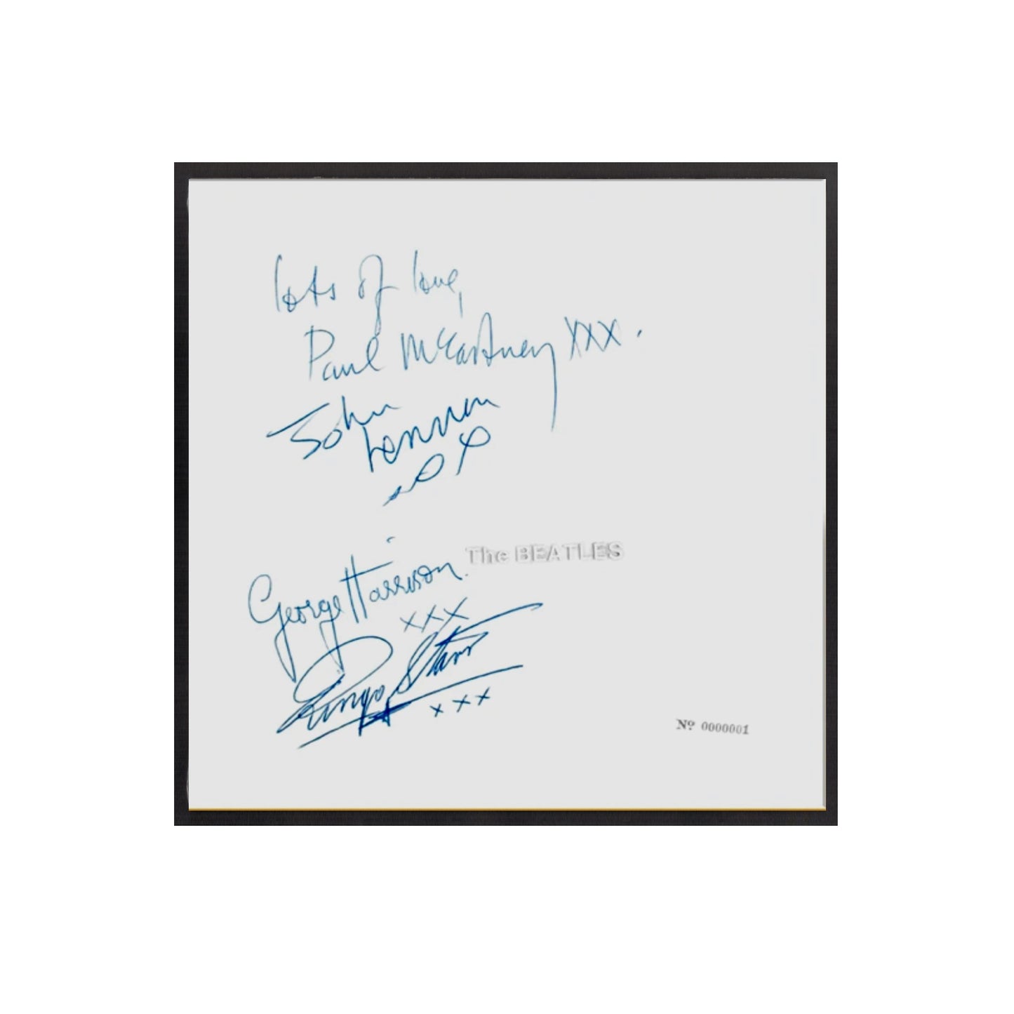 Autographed Beatles Album Cover Replicas.  12" x 12" inches.  Frame is included.  Just message me to tall me the album cover you want framed and shipped.