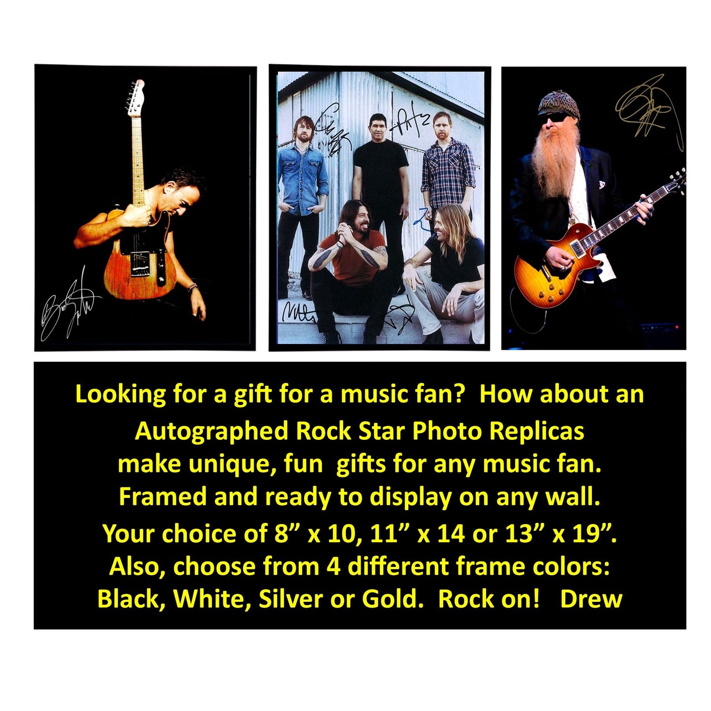 Autographed Bruce Springsteen "Born to Run" Album Cover Replica.  12" x 12" inches.  Frame is included.
