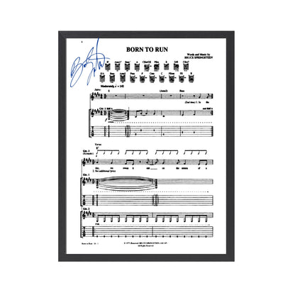 Autographed Bruce Springsteen Sheet Music. Frame Included. Frame Sizes Vary.