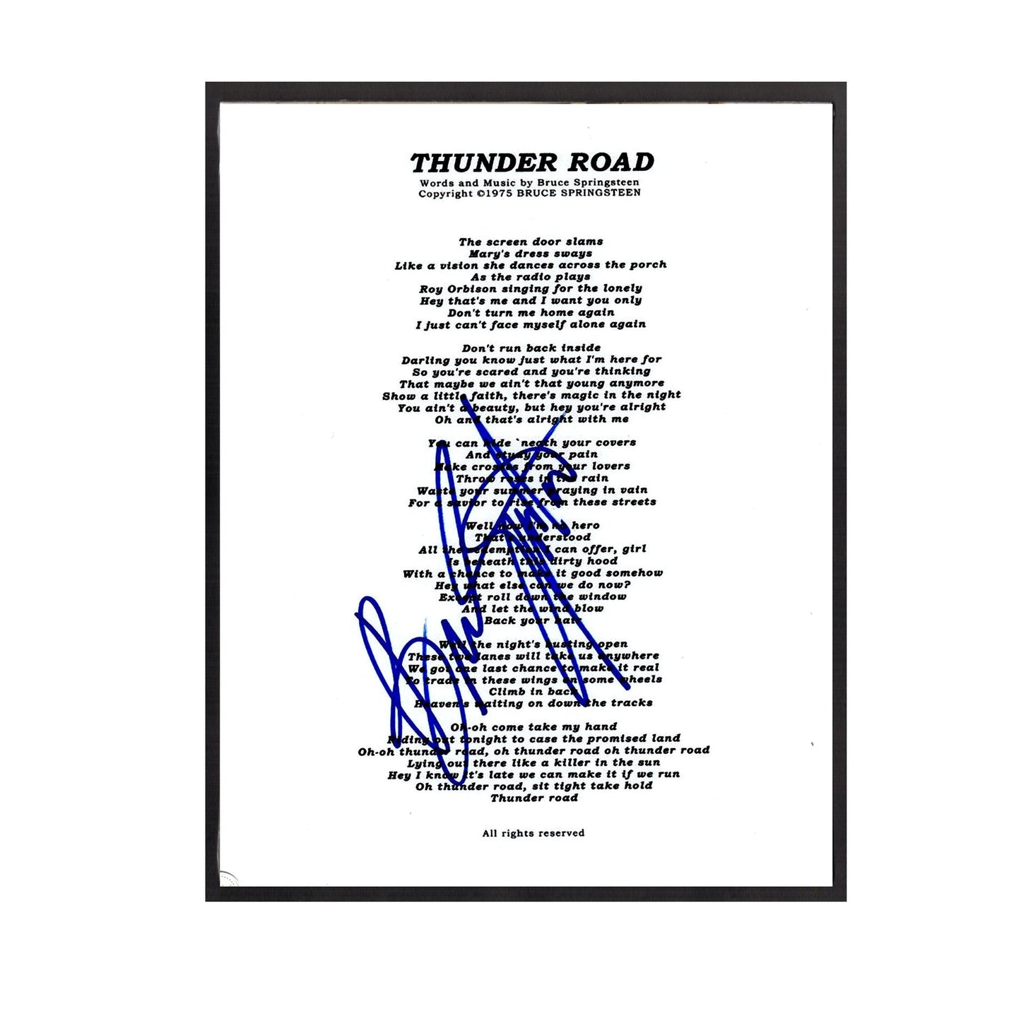 FRAMED Autographed Bruce Springsteen "Thunder Road" Sheet Music Replica, 11" x 14"