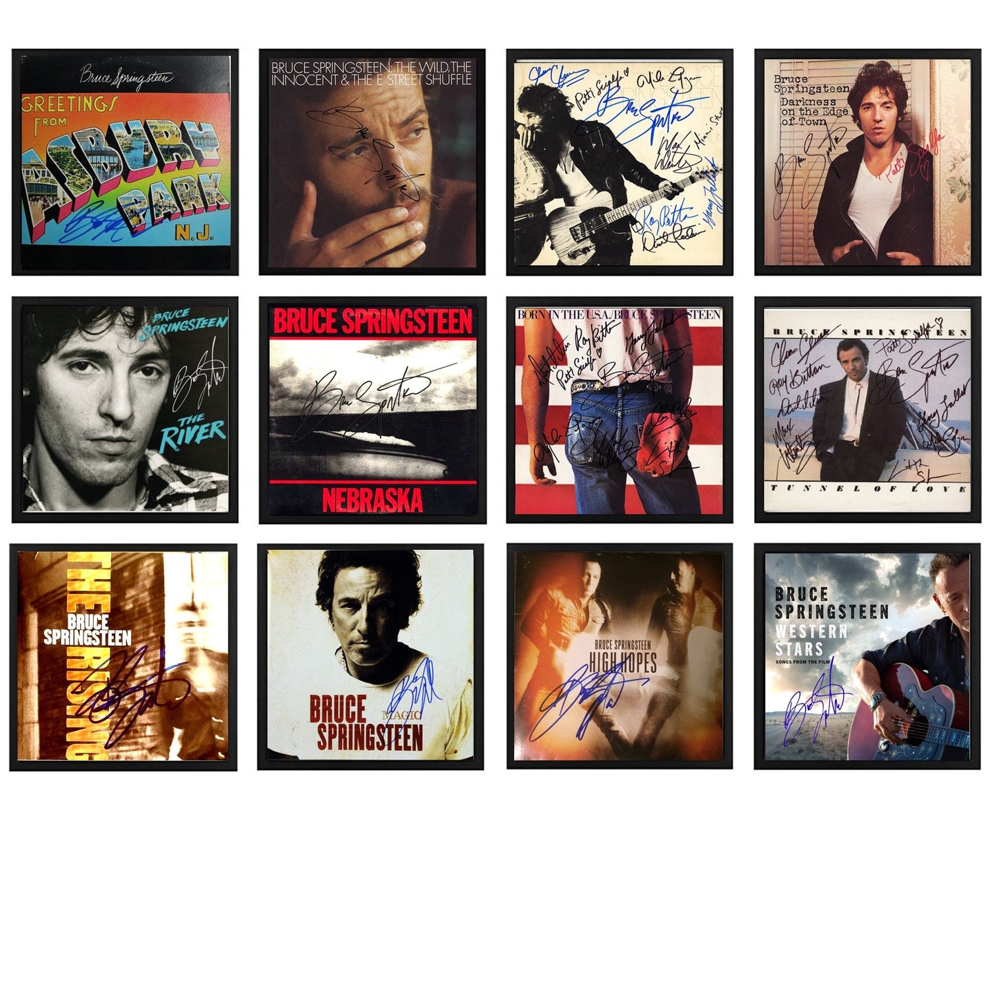 FRAMES ARE INCLUDED! 12 Autographed Bruce Springsteen 12 Album Cover Tribute Replicas.  Another band in mind? Contact me  - Drew